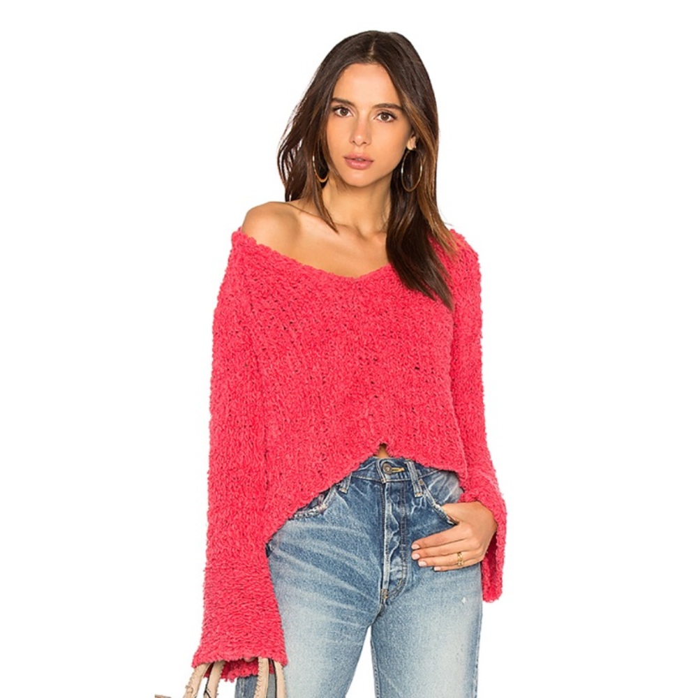 Free People•Bell Sleeve Chunky Knit V-Neck Sweater•NWT - Picture 1 of 7